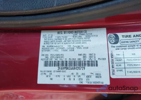 2010 Ford Fusion Sport из США, поврежденный, VIN 3FAHP0KC6AR420729